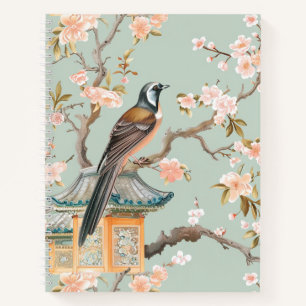 Oiseau oriental et fleurs de fruits Carnet spiral