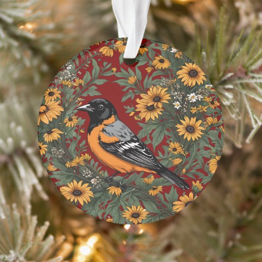 Oiseau Oriole de Baltimore et fleurs de Susan aux (Arbre)