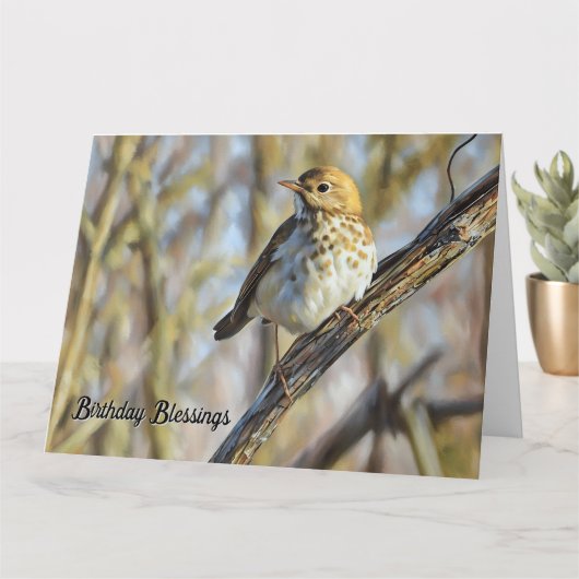 Oiseau perché sur une branche - Carte d'anniversai (Petite plante)