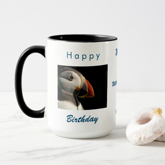 Oiseau Puffin Anniversaire Pour Lui Café Mug (Avec donut)