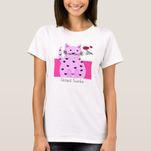 Oiseau rose lunatique retiré de chat de T-shirt de