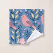 Oiseau rose mignon sur bleu gris Jeu d'oreiller (Gant de toilette)