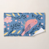 Oiseau rose mignon sur bleu gris Jeu d'oreiller (Serviette à main)