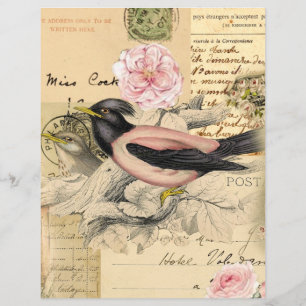 Oiseau rose, Script Vintage papier de collection
