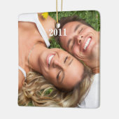 Oiseau rouge Couples de Noël Ornement photo (Gauche)