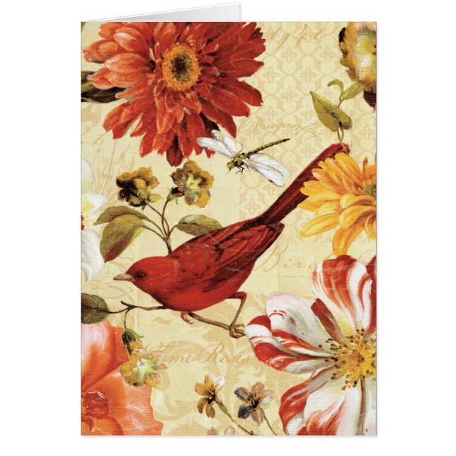 Oiseau rouge dans un jardin d'agrément (Devant)