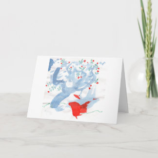 Oiseau rouge et carte de note rouge-berried