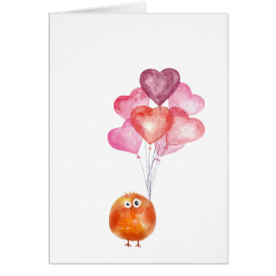 Oiseau Supercute d'aquarelle avec des ballons de