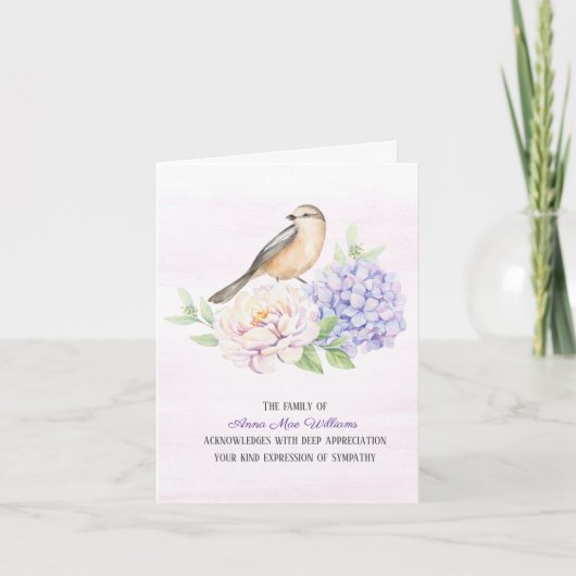 Oiseau sur l'hydrangea Sympathie Merci (Devant)
