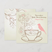 Oiseau, Teacup, Fleurs Invitation Baby shower ~ Fi (Devant / Derrière)