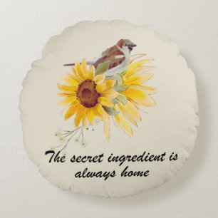 Oiseau & Tournesols Avec Citation Coussin Rond