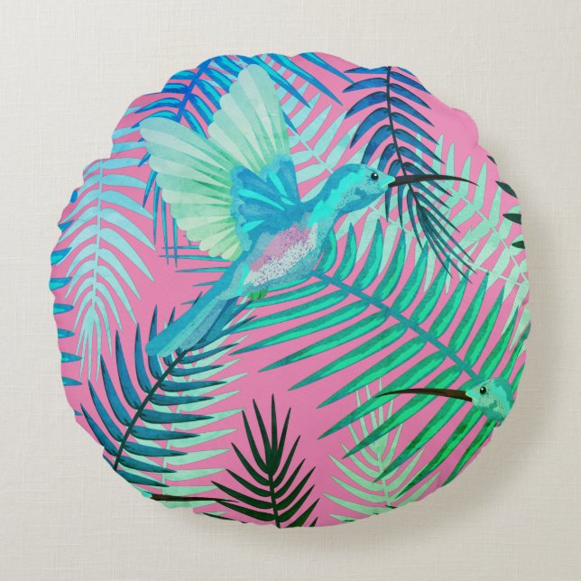 Oiseau tropical vert et Coussin floral (Devant)