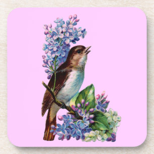 Oiseau vintage Avec Jeu De Dessous de verre Fleurs