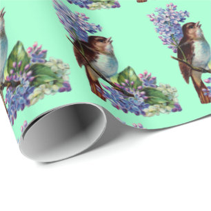 Oiseau vintage avec le papier d'emballage cadeau