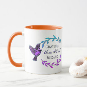 Oiseau Violet et Tasse à Café Couronne de Fleurs