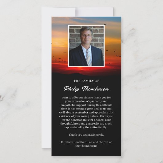 Oiseaux à l'aube et photo Merci funéraire (Devant)