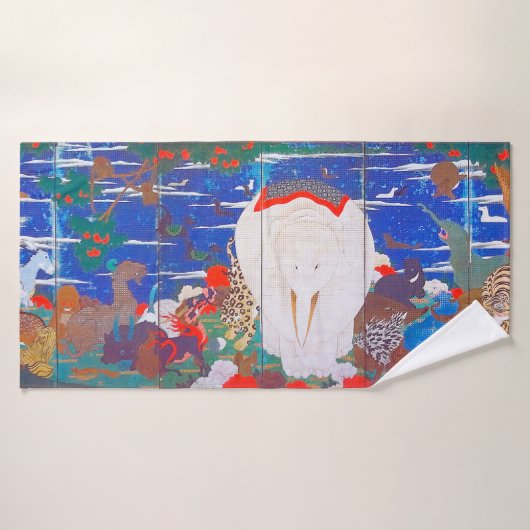 Oiseaux, animaux et Plantes floraux(droite)Jakuchu (Serviette de bain)