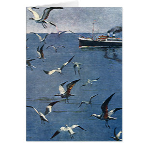 Oiseaux Animaux Vintage, Mouettes et Bateaux de Pê