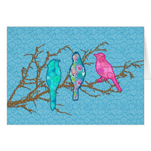 Oiseaux appliqués sur une branche, Sky Blue Multi