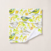 Oiseaux Aquarelle Feuille Jaune (Gant de toilette)