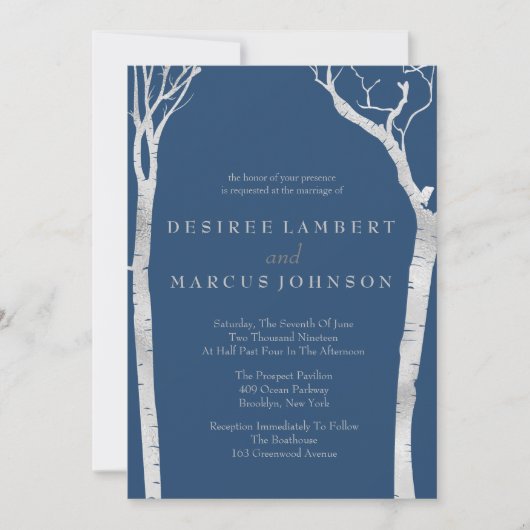 Oiseaux argentés Invitations de mariage (Devant)