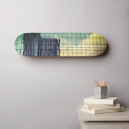 Oiseaux bleu ciel sur skateboard de fil aérien (Art mural (Horz))
