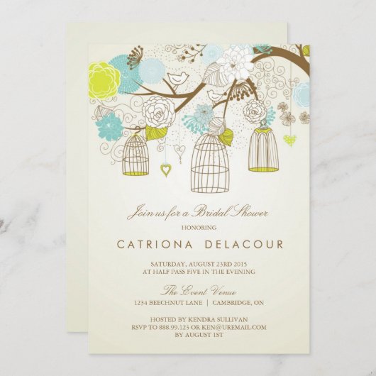 OISEAUX BLEU ET JAUNE INVITATION À LA DOUCHE BRIDA (Devant / Derrière)