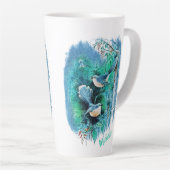 Oiseaux Bleus D'Hiver Peinture Avec Nom Latte Mug (Angle droit)