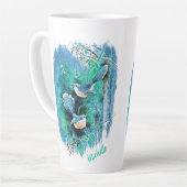 Oiseaux Bleus D'Hiver Peinture Avec Nom Latte Mug (Angle gauche)