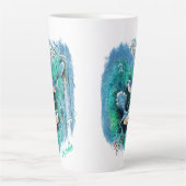 Oiseaux Bleus D'Hiver Peinture Avec Nom Latte Mug (Devant)