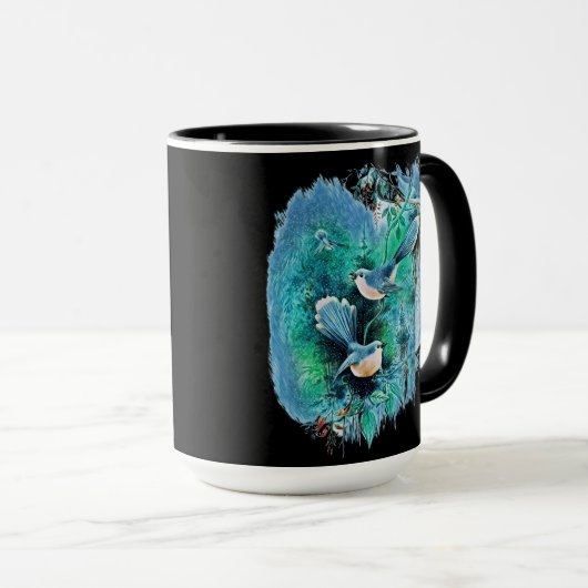 Oiseaux bleus d'hiver Peinture Mug (Devant droit)