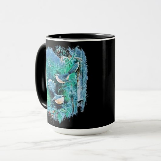 Oiseaux bleus d'hiver Peinture Mug (Devant gauche)