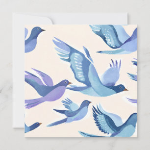 Oiseaux bleus en vol Carte aquarelle moderne
