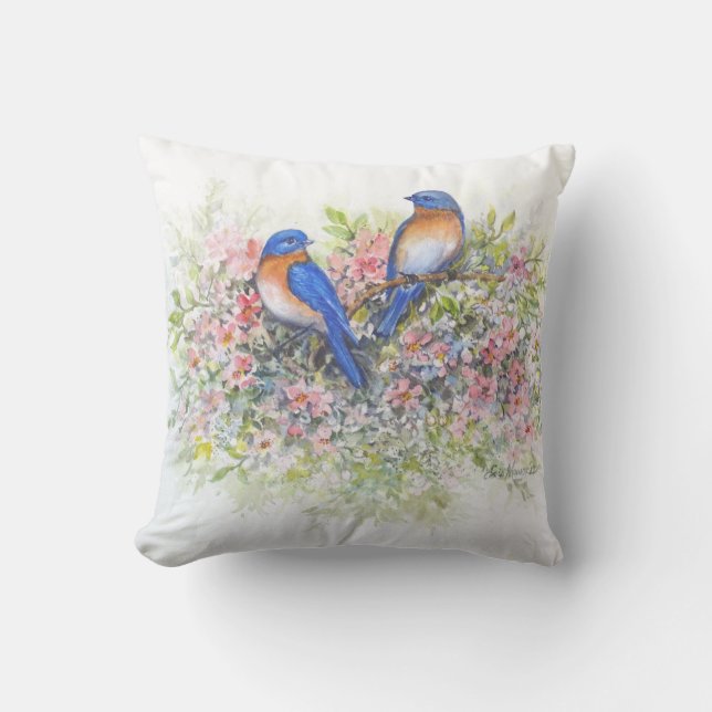 Oiseaux bleus et coussin de fleurs (Recto)