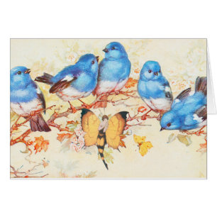 Oiseaux bleus et fille de papillon