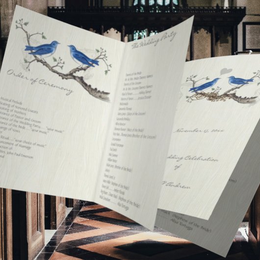Oiseaux bleus vintage Programme bois veiné