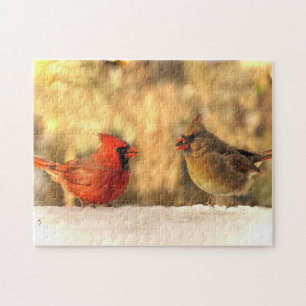 Oiseaux cardinaux dans le Puzzle d'automne