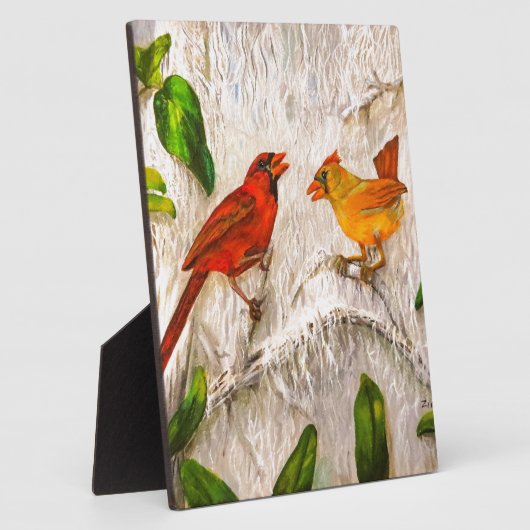 Oiseaux cardinaux peints sur la plaque (Côté)
