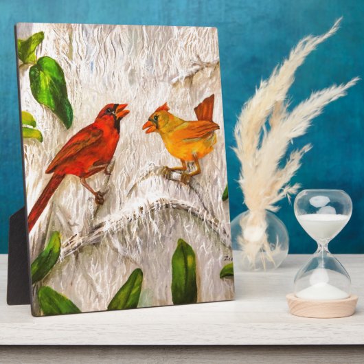 Oiseaux cardinaux peints sur la plaque (Côté)