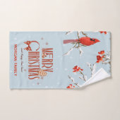 Oiseaux cardinaux rouges Arbres Joyeux Noël bleu (Serviette à main)