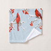 Oiseaux cardinaux rouges Arbres Neige Noël (Gant de toilette)