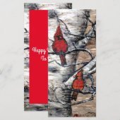 Oiseaux cardinaux rouges perchés sur une carte de  (Devant / Derrière)