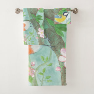 Oiseaux chantant sur une branche d'arbre en fleurs