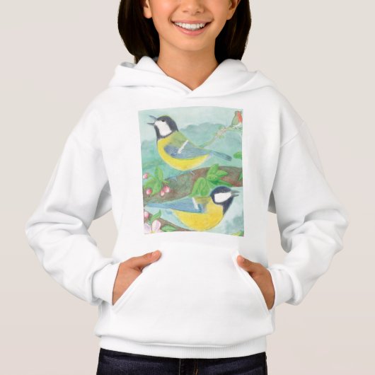 Oiseaux chantant sur une branche d'arbre en fleurs (Devant)