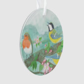 Oiseaux chantant sur une branche d'arbre fleurissa (devant)