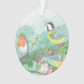 Oiseaux chantant sur une branche d'arbre fleurissa (devant)