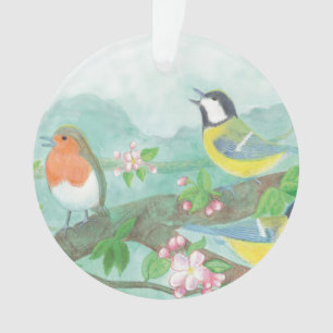 Oiseaux chantant sur une branche d'arbre fleurissa