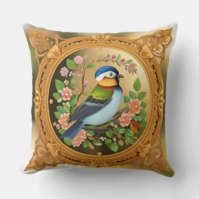 🐦 Oiseaux chanteurs Jeté Coussin Branche Florale  (Recto)