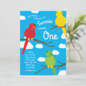 Oiseaux colorés 1er anniversaire Invitations (Debout devant)
