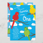 Oiseaux colorés 1er anniversaire Invitations (Devant / Derrière)